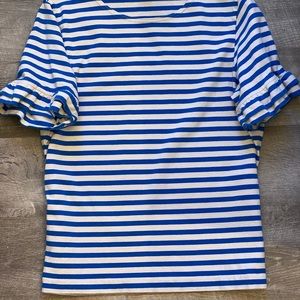 J. Crew Ruffle T-Shirt in Strip Women’s Medium